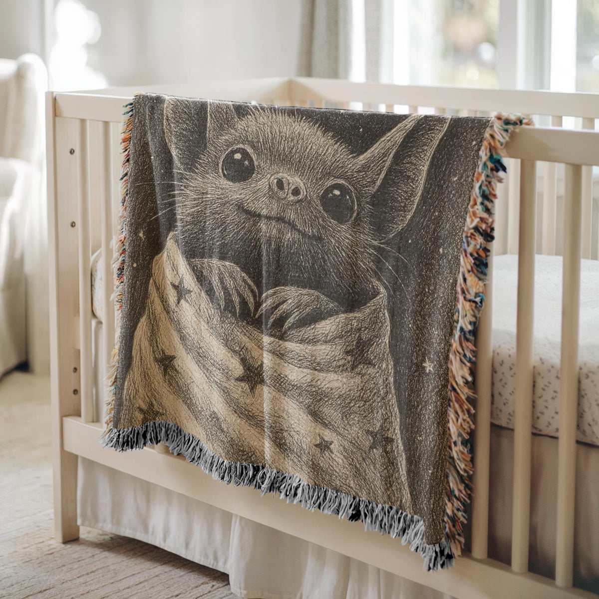 Cute Starry Night Bat Woven Blanket
