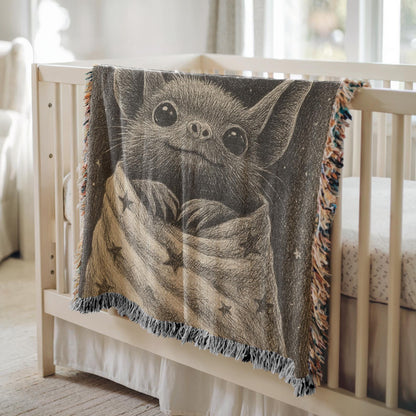 Cute Starry Night Bat Woven Blanket