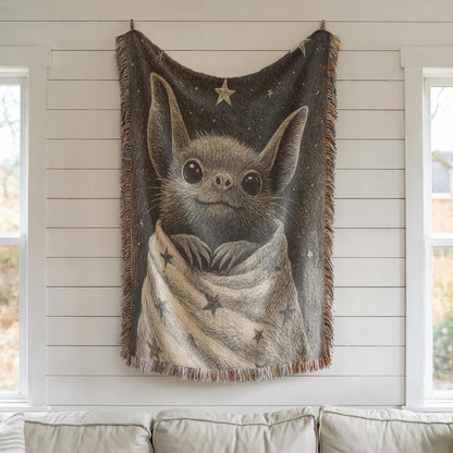 Cute Starry Night Bat Woven Blanket