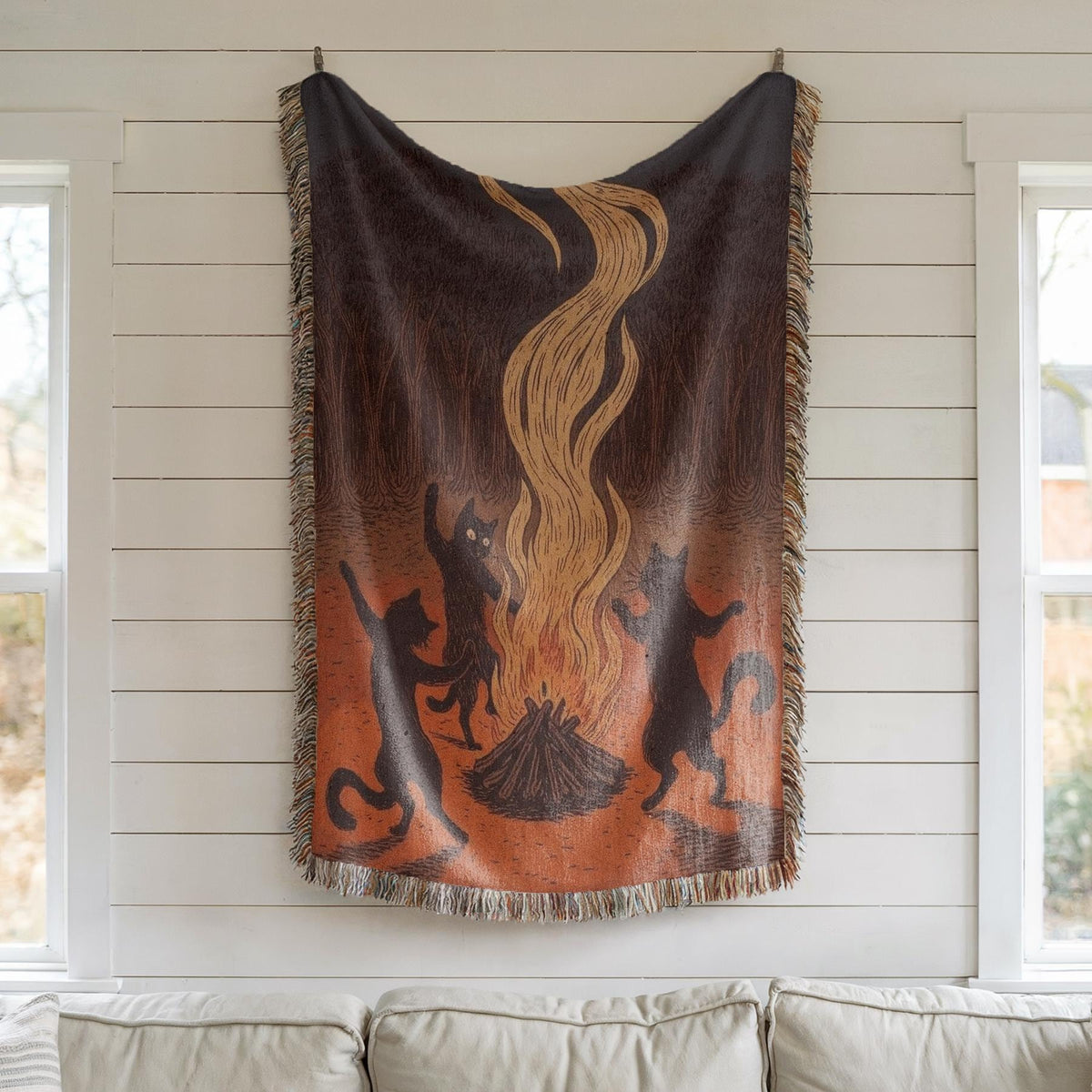 Witchy Black Cats Fire Dance Blanket