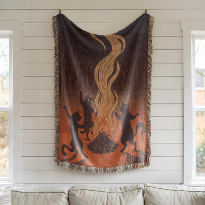 Witchy Black Cats Fire Dance Blanket