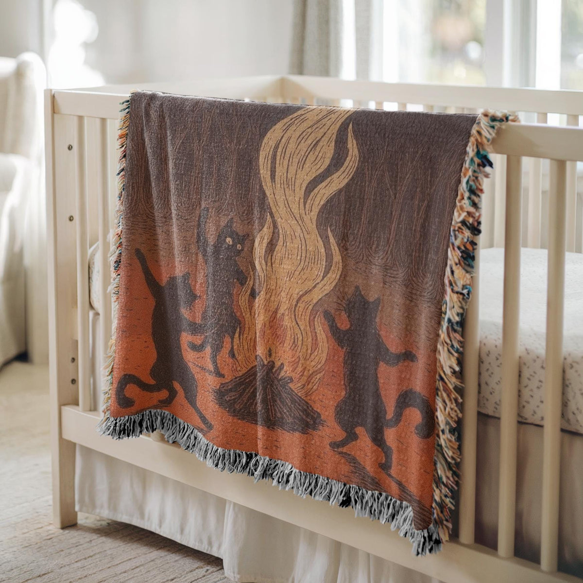 Witchy Black Cats Fire Dance Blanket