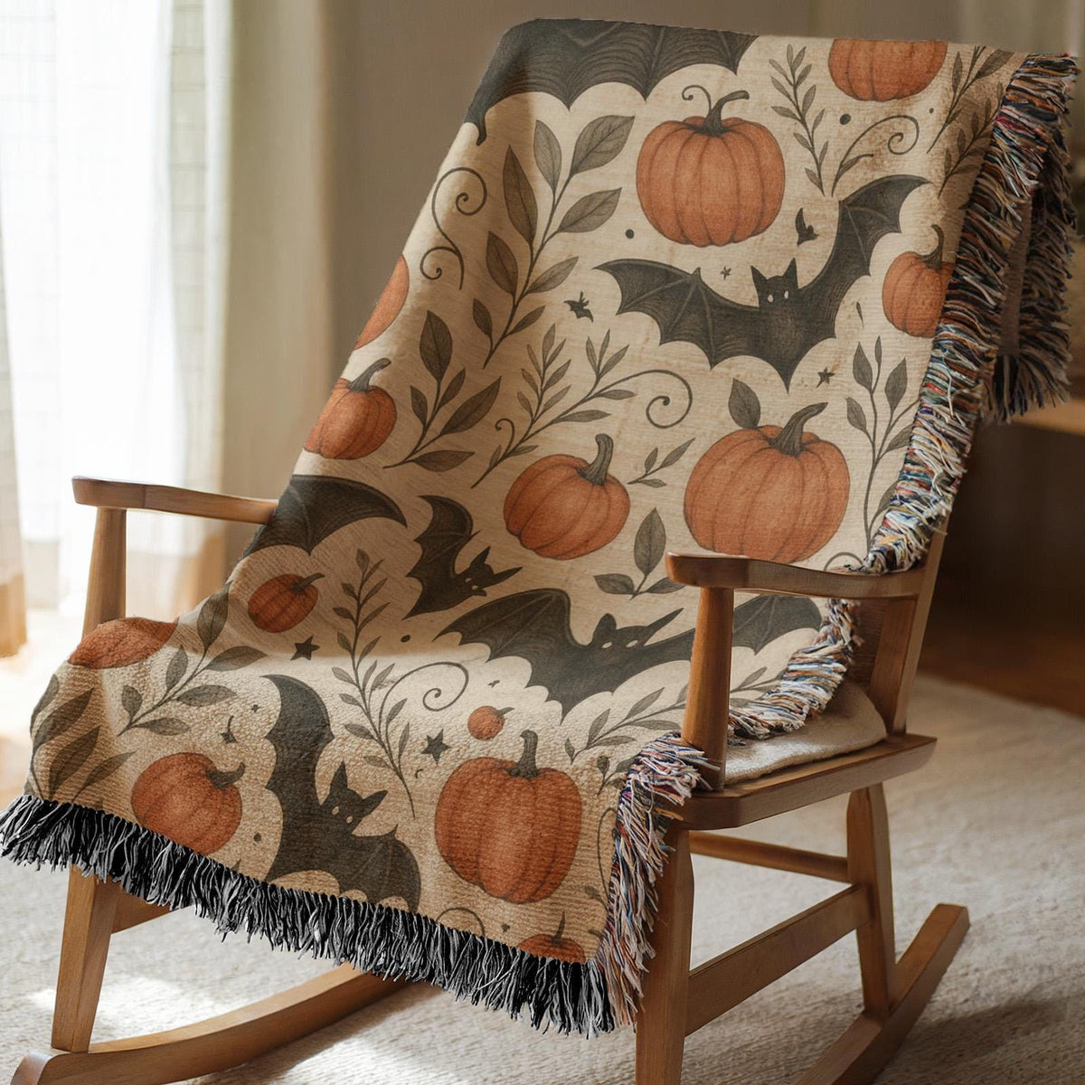 Halloween Bats and Pumpkins Woven Throw Blanket