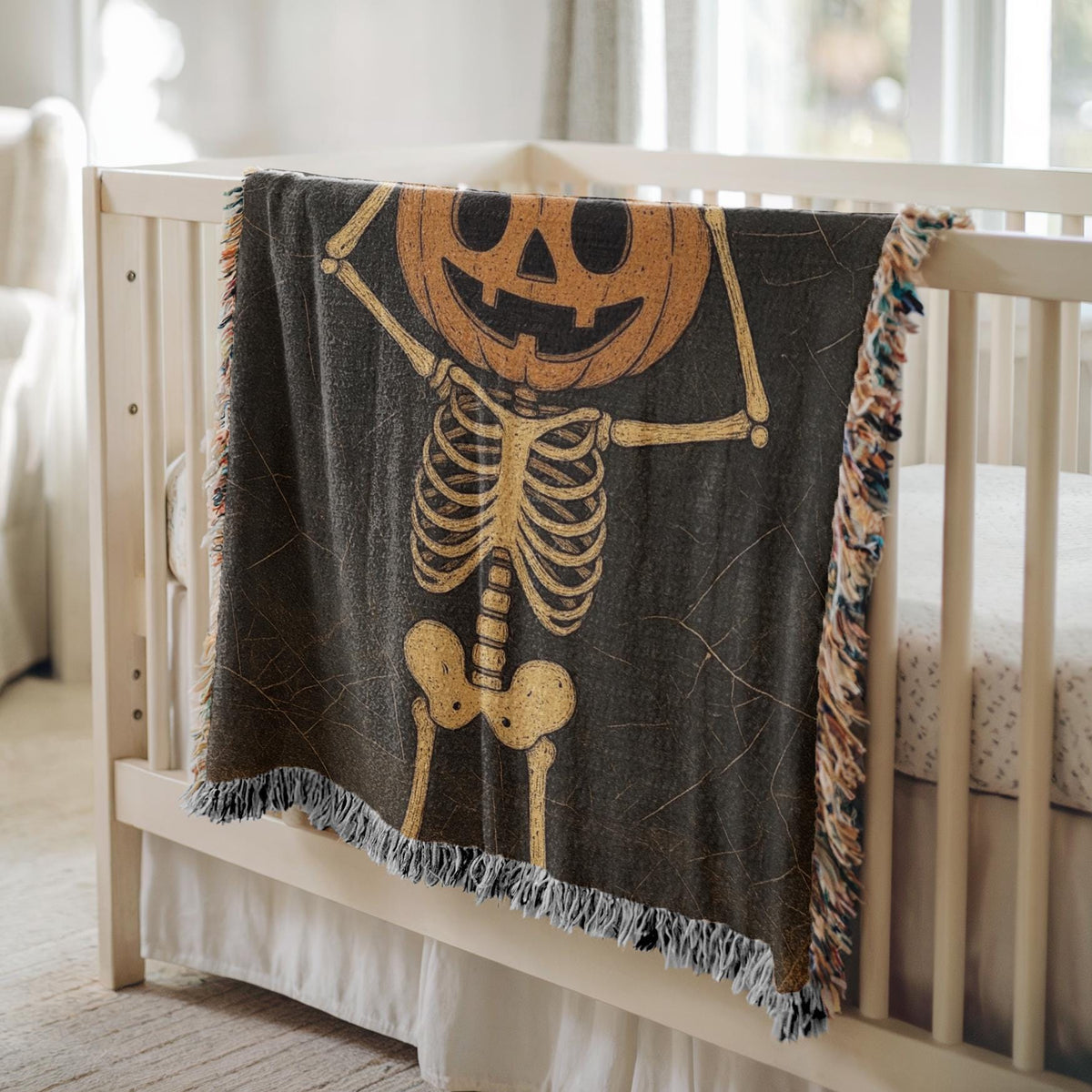 Pumpkin Skeleton Halloween Woven Blanket