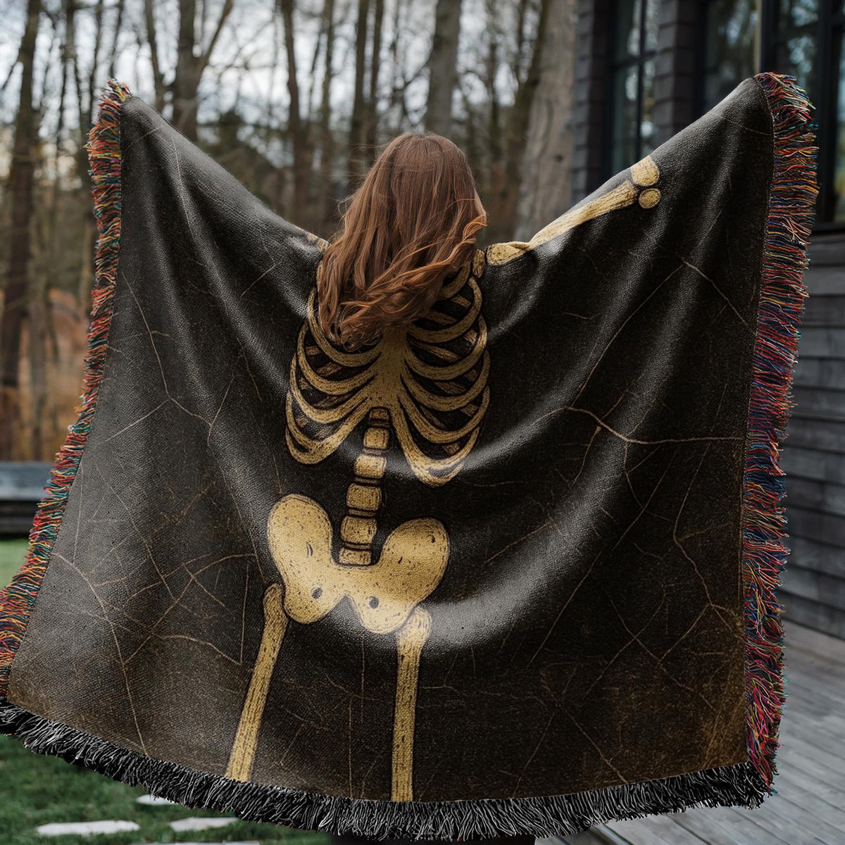 Pumpkin Skeleton Halloween Woven Blanket