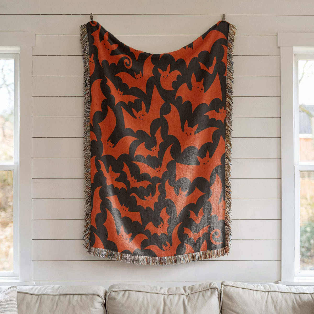 Halloween Bat Pattern Woven Blanket
