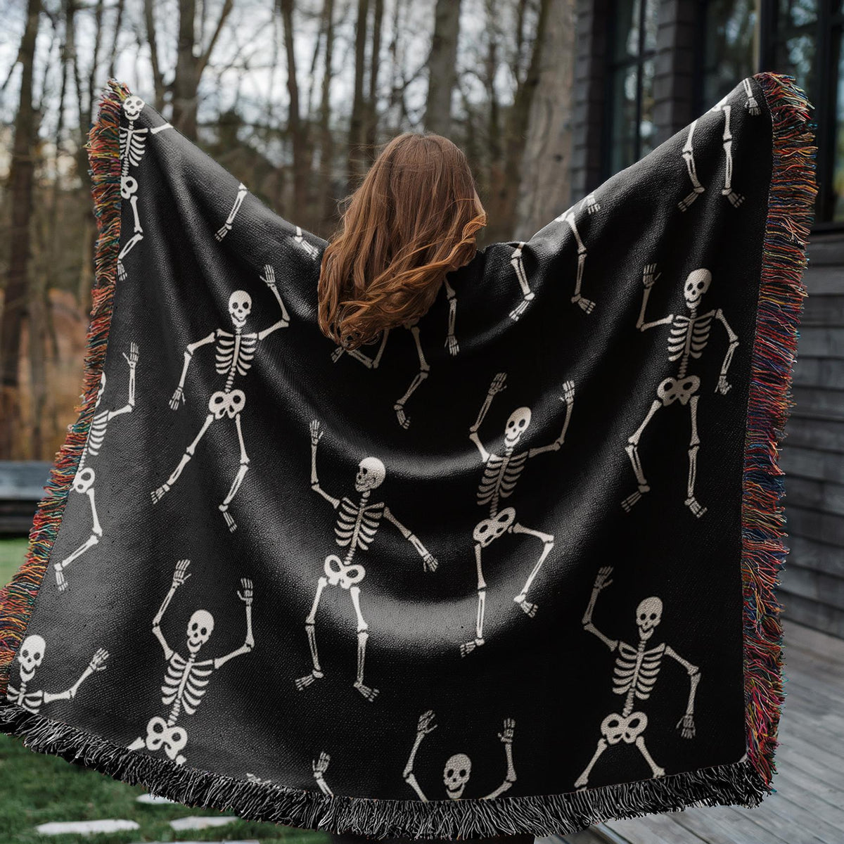 Dancing Skeletons Halloween Woven Blanket