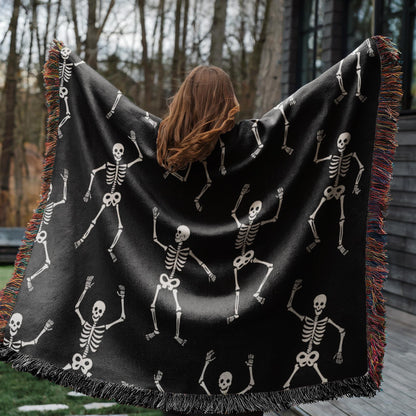 Dancing Skeletons Halloween Woven Blanket