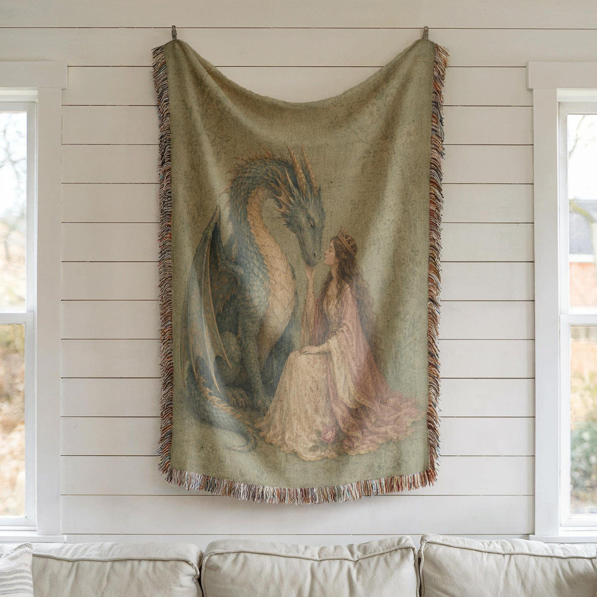 Dragon and Maiden Woven Blanket