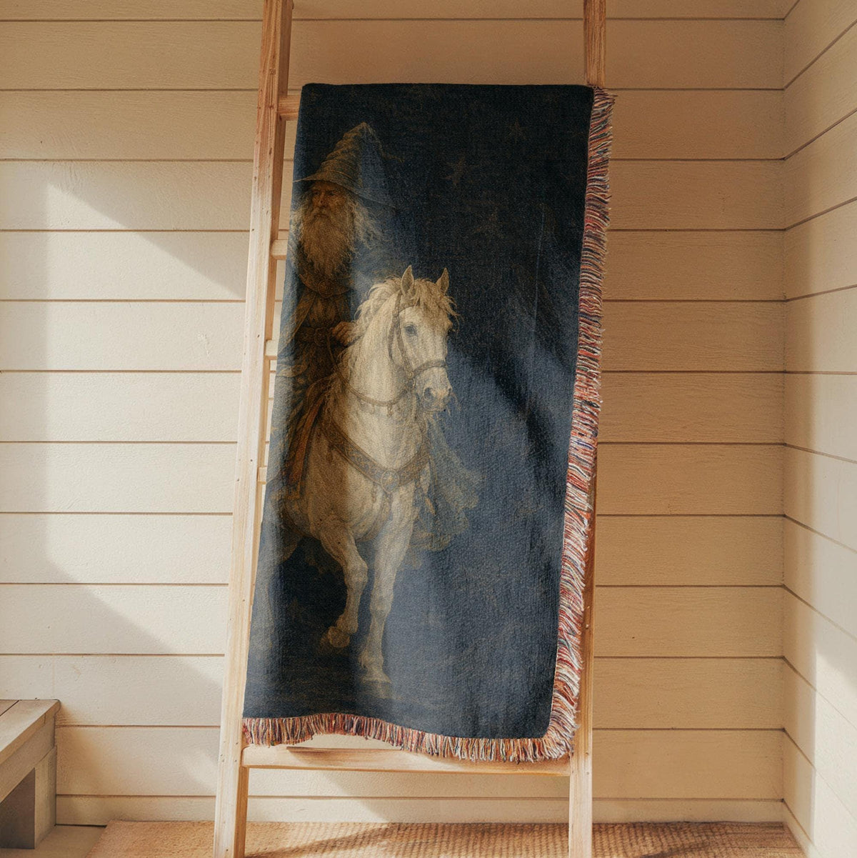 Wizard on White Horse Woven Blanket