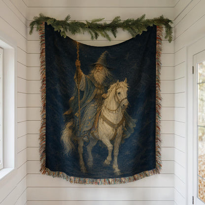 Wizard on White Horse Woven Blanket