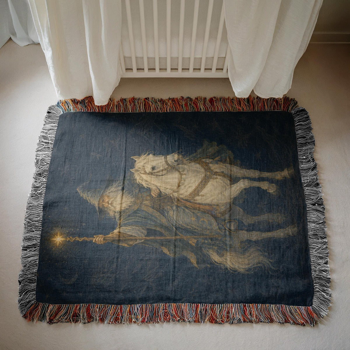 Wizard on White Horse Woven Blanket