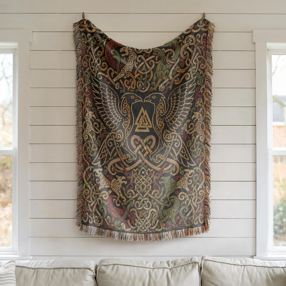 Odin Ravens Woven Blanket