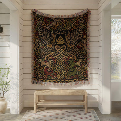 Odin Ravens Woven Blanket