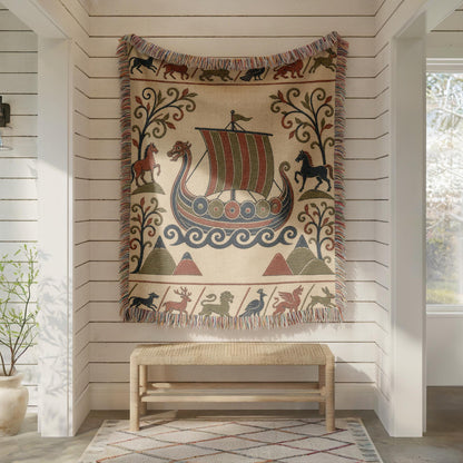 Viking Ship Woven Blanket