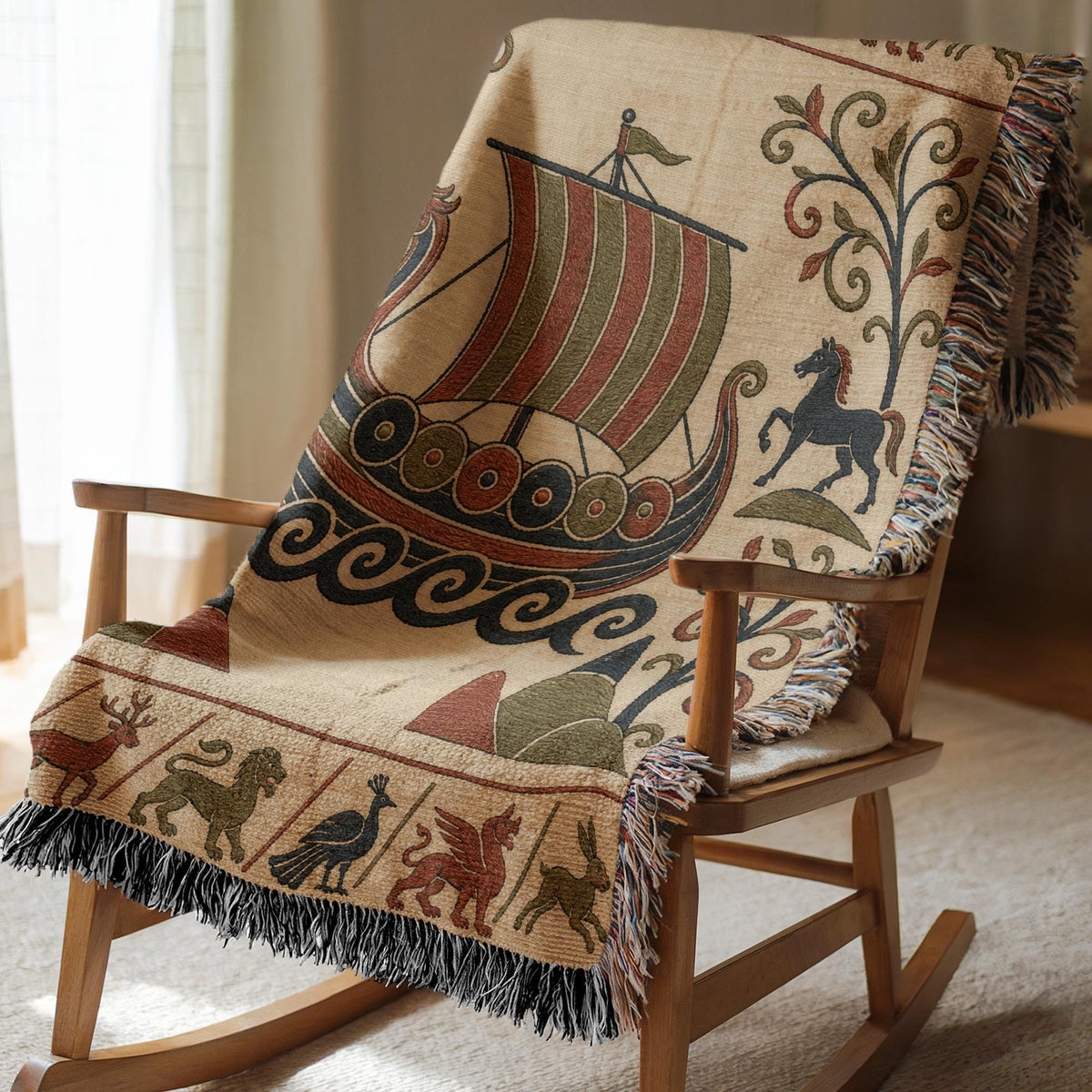 Viking Ship Woven Blanket