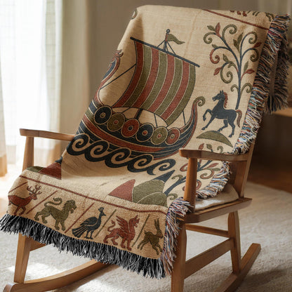 Viking Ship Woven Blanket