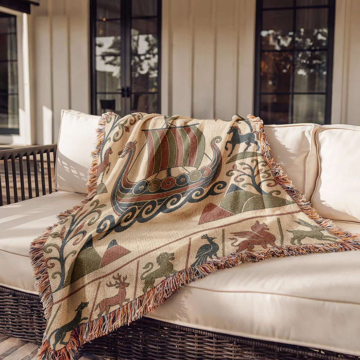 Viking Ship Woven Blanket
