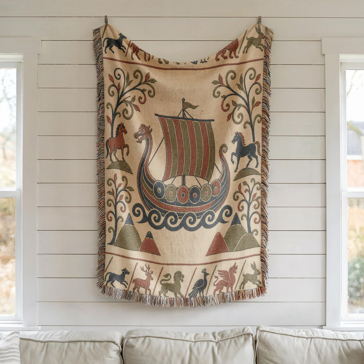 Viking Ship Woven Blanket