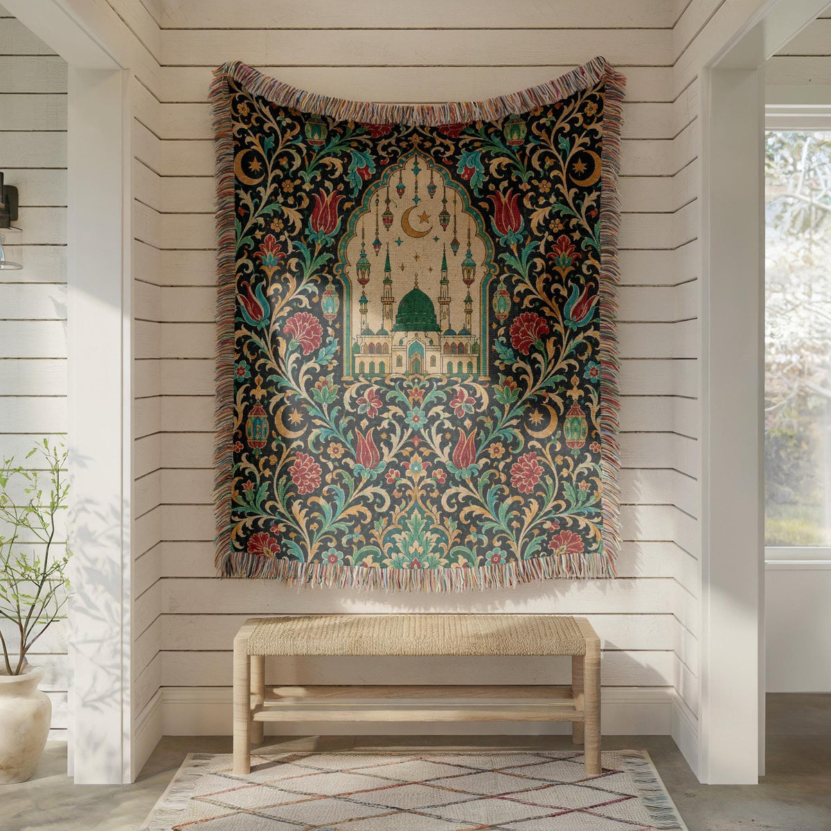 Green Dome Mosque Woven Blanket