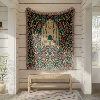 Green Dome Mosque Woven Blanket