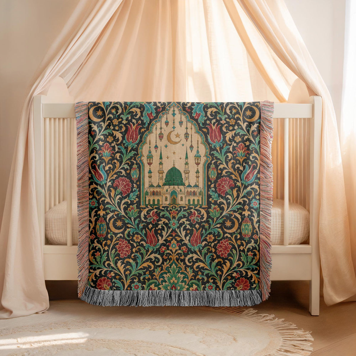 Green Dome Mosque Woven Blanket