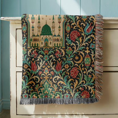 Green Dome Mosque Woven Blanket