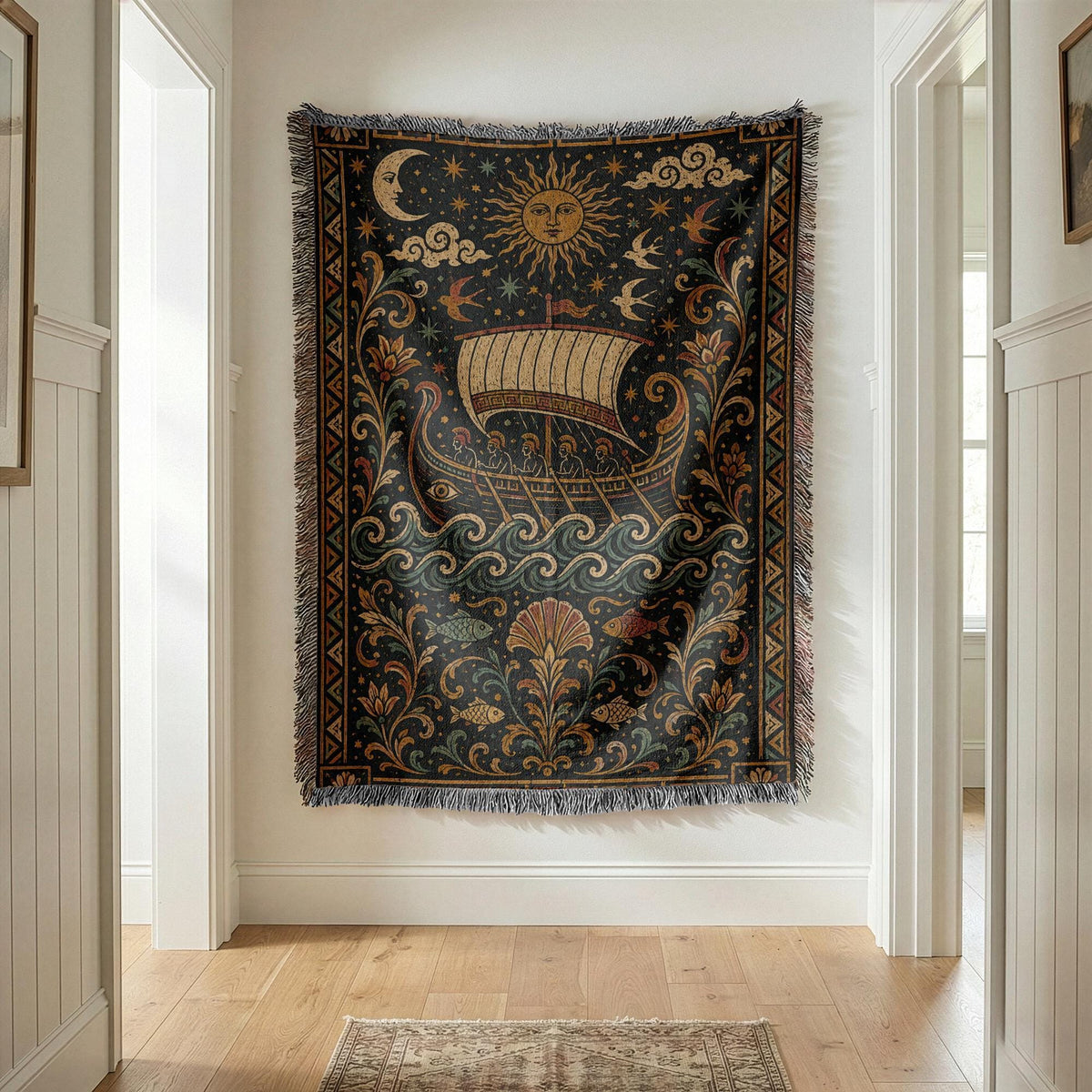 Greek Ship Woven Blanket