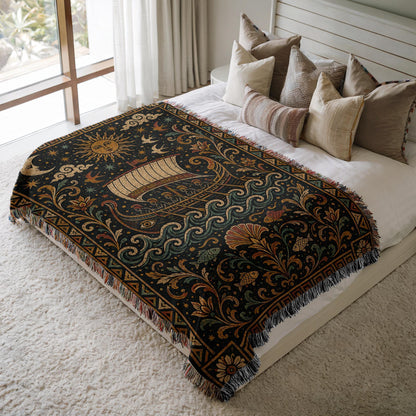Greek Ship Woven Blanket