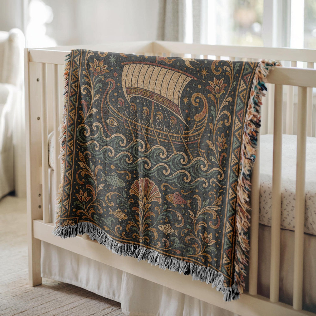 Greek Ship Woven Blanket
