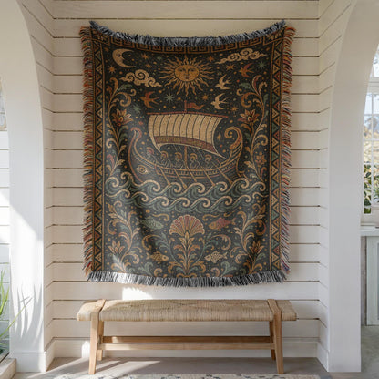 Greek Ship Woven Blanket