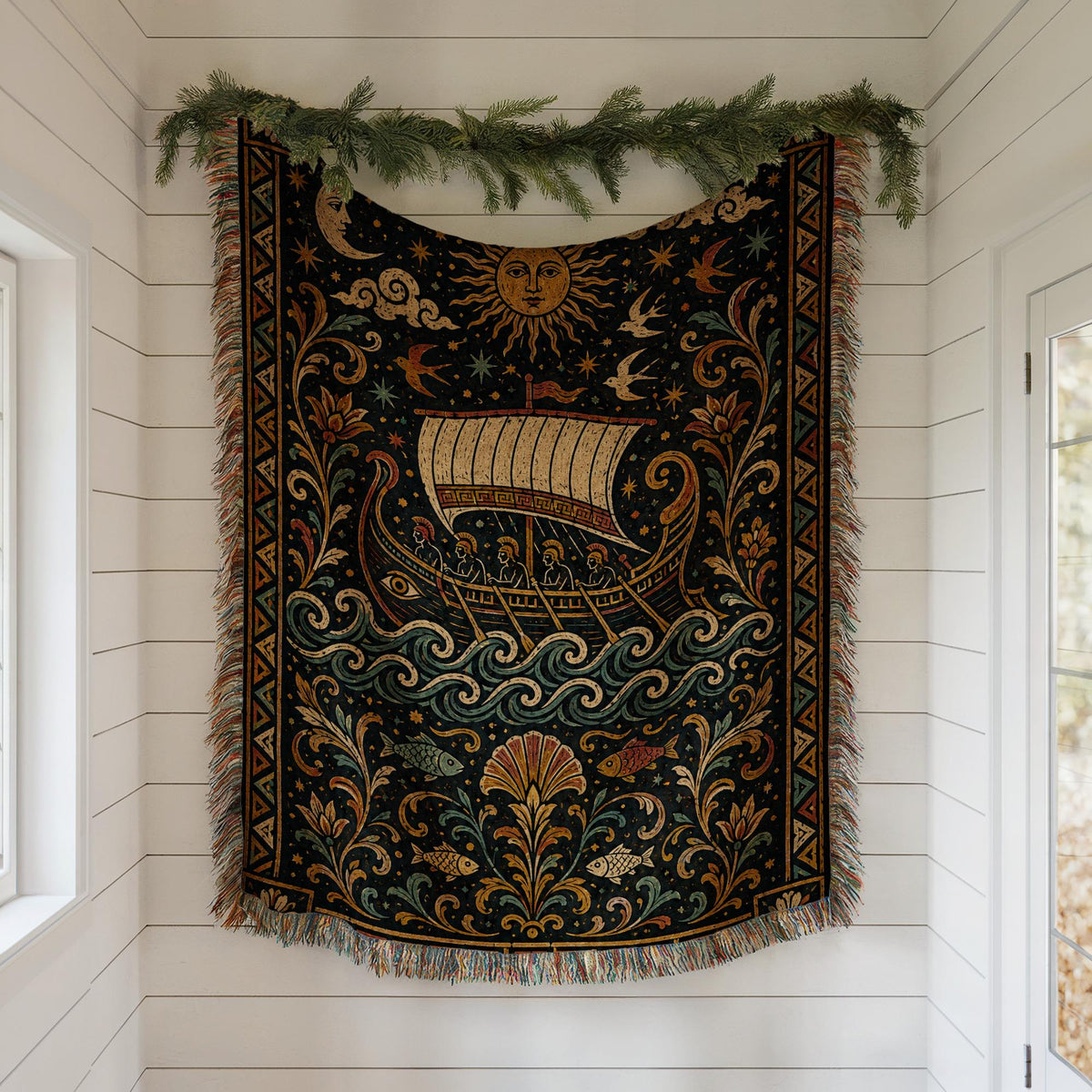 Greek Ship Woven Blanket
