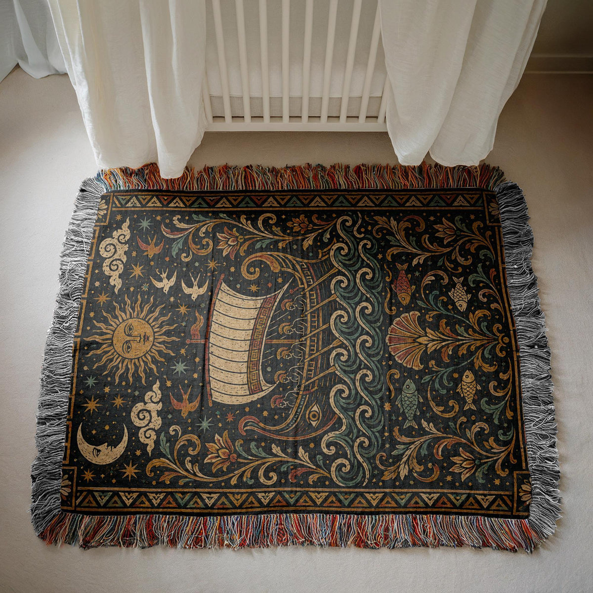 Greek Ship Woven Blanket