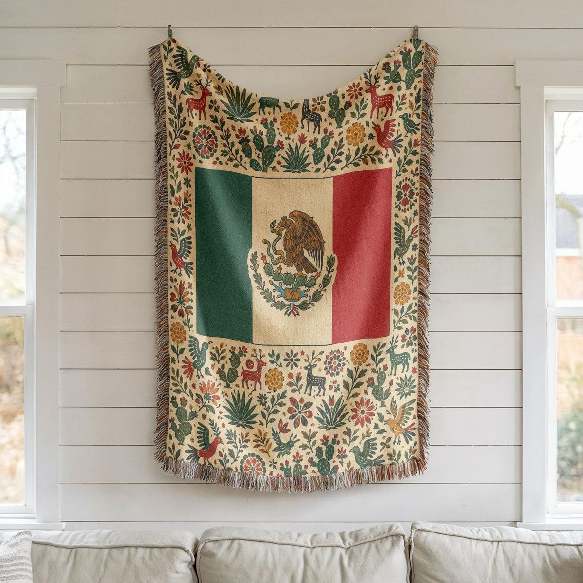 Mexico Flag Woven Blanket