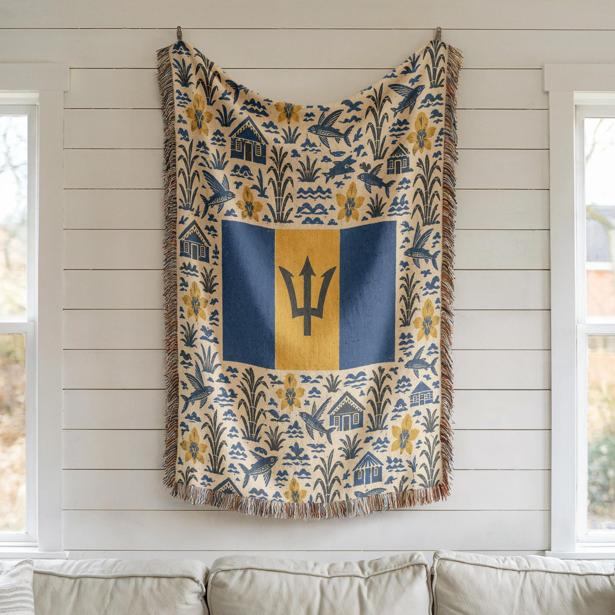 Barbados Flag Woven Blanket