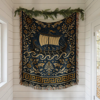 Greek Ship Woven Blanket
