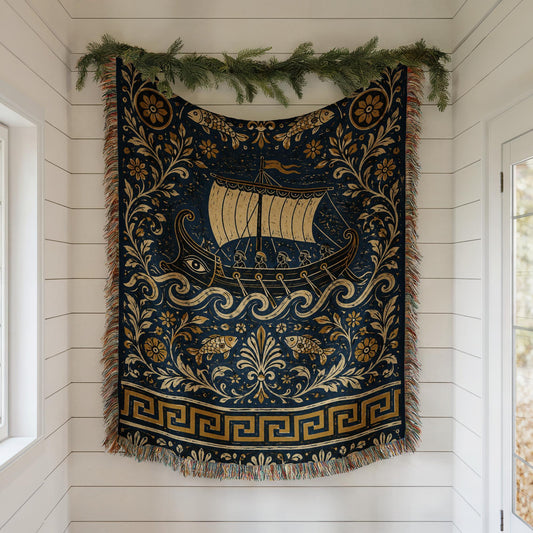 Greek Ship Woven Blanket