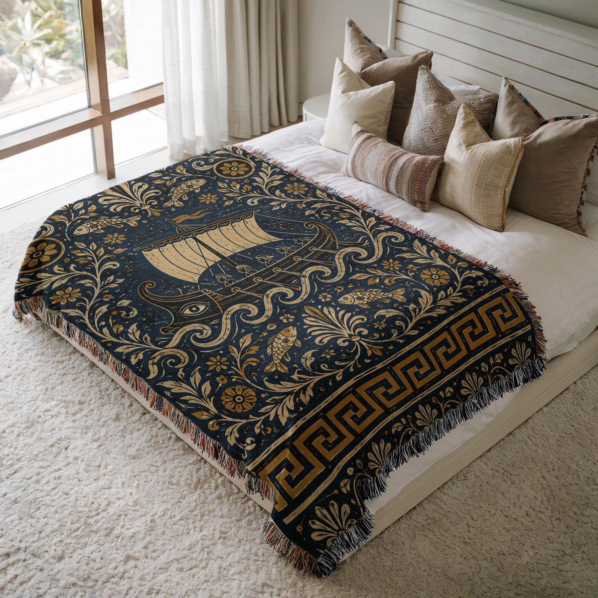 Greek Ship Woven Blanket
