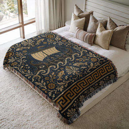 Greek Ship Woven Blanket