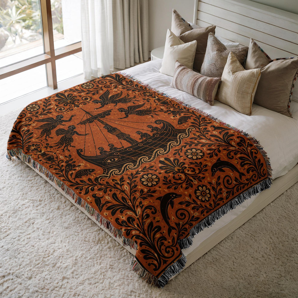 Odysseus Sirens Woven Blanket
