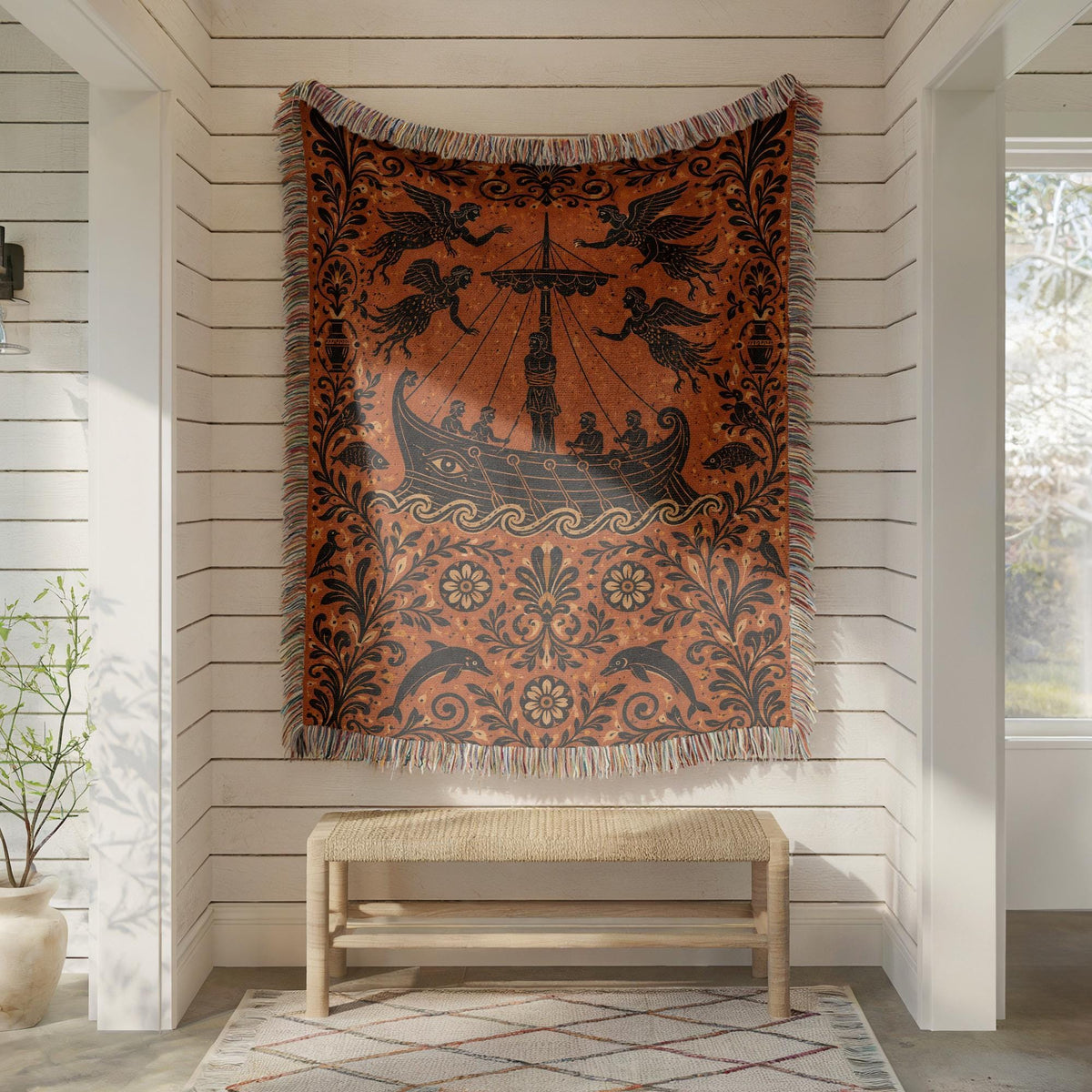 Odysseus Sirens Woven Blanket