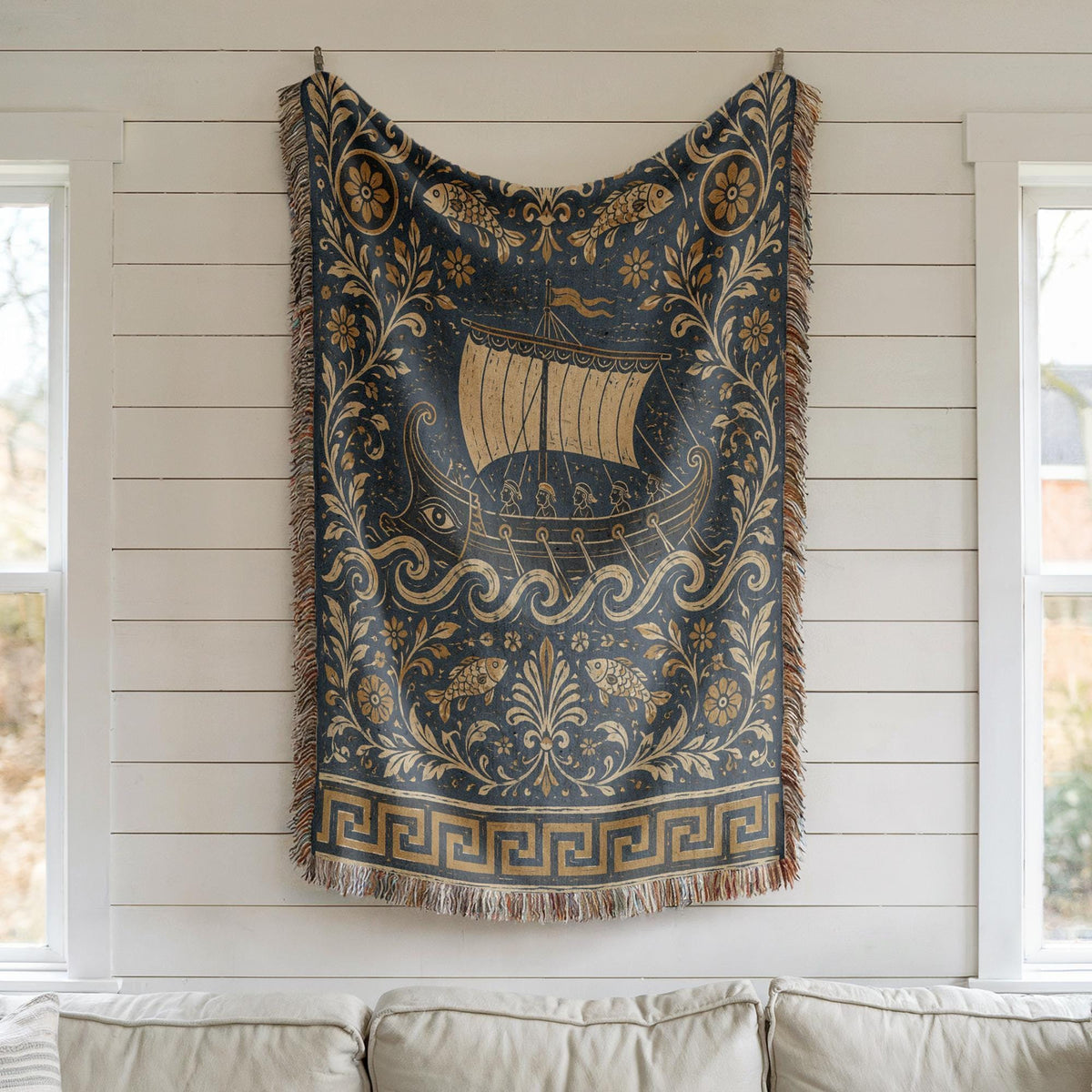 Greek Ship Woven Blanket