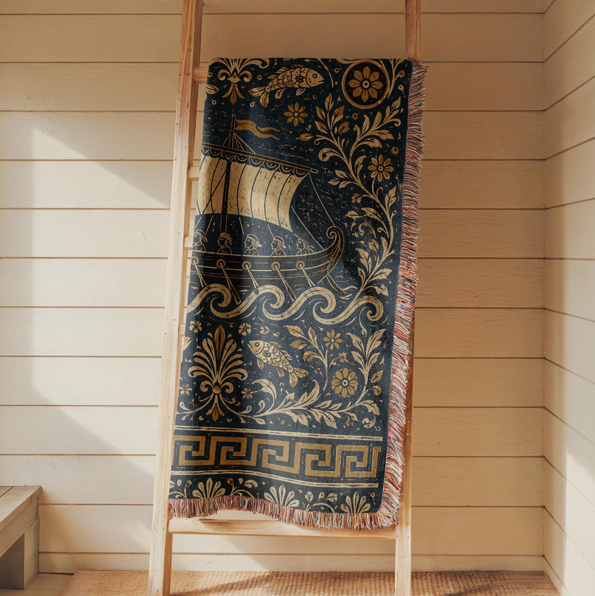 Greek Ship Woven Blanket