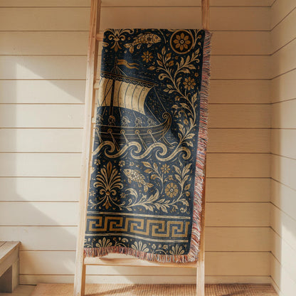 Greek Ship Woven Blanket