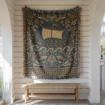 Greek Ship Woven Blanket