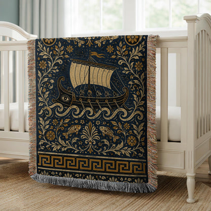 Greek Ship Woven Blanket