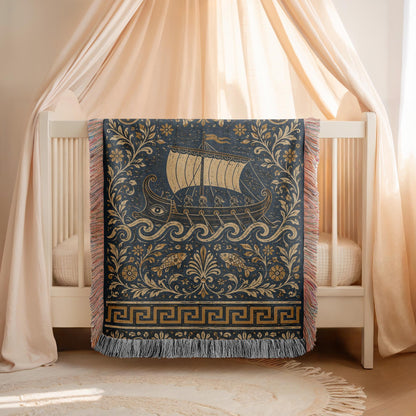 Greek Ship Woven Blanket