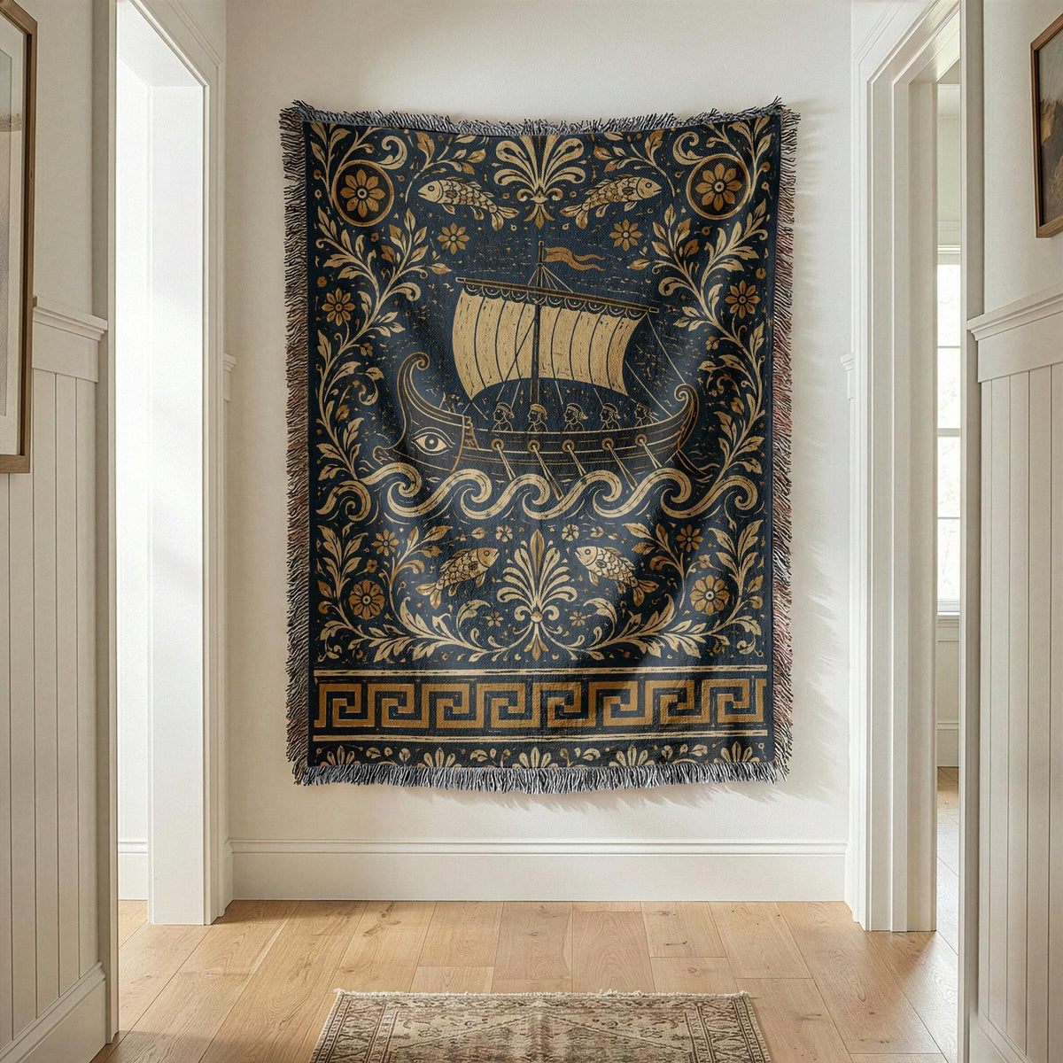 Greek Ship Woven Blanket