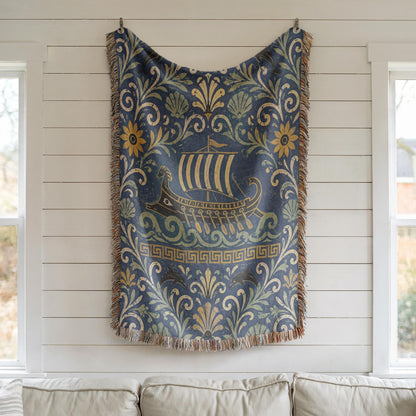 Greek Ship Woven Blanket
