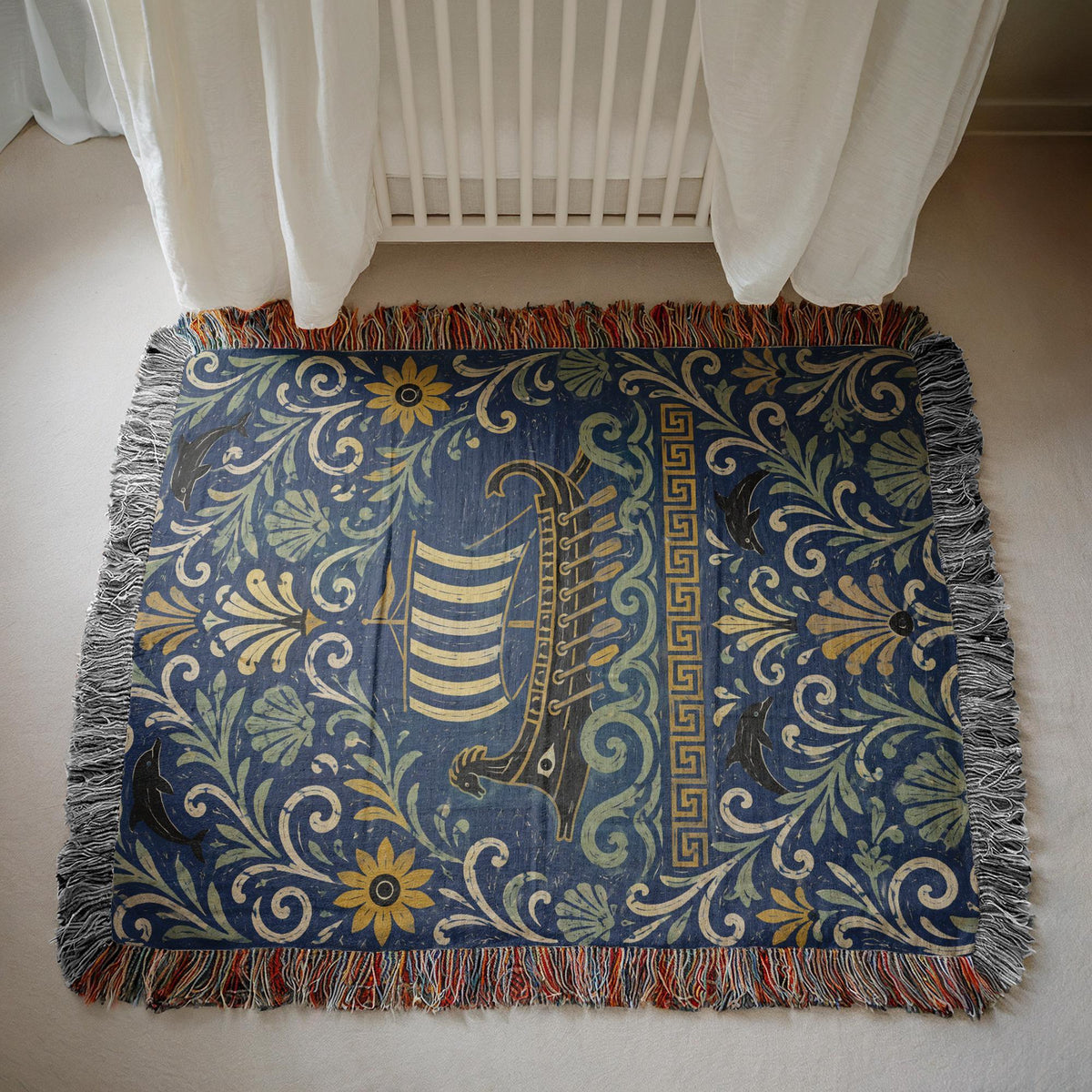 Greek Ship Woven Blanket